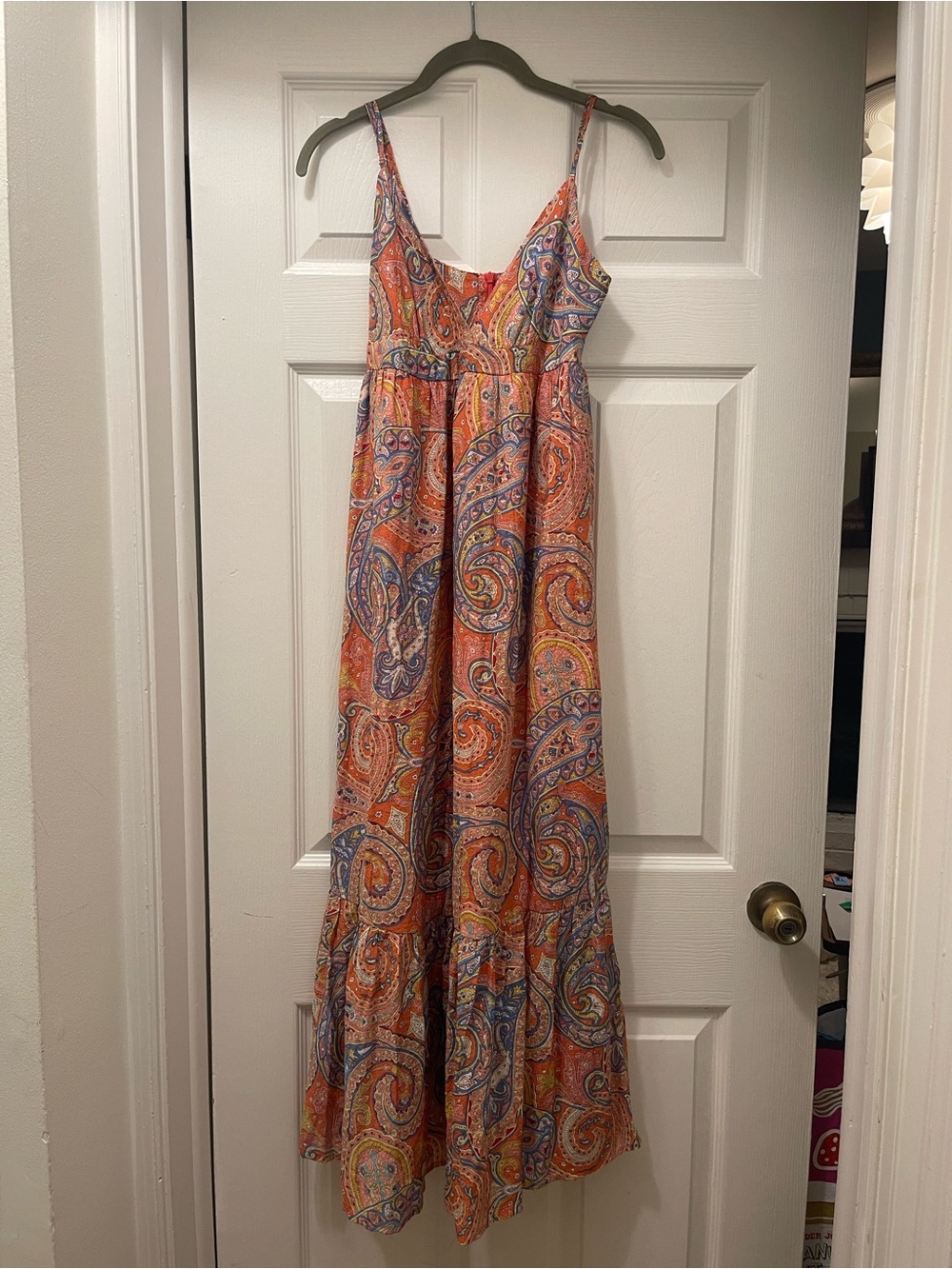 Molly Bracken Paisley Tiered Maxi Sundress Coral Blue XS